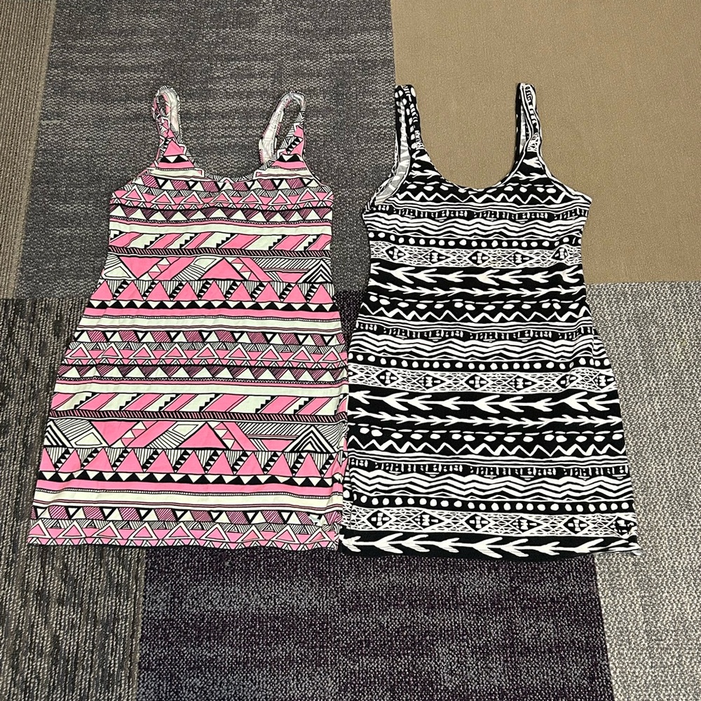 Lit bundle two 2 PINK Victoria's Secret Pink & Black Aztec Midi Dress Duo sz m
